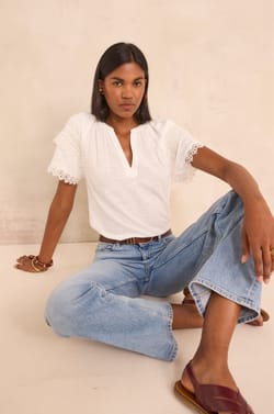 Chemisier &agrave; manches courtes brod&eacute;es en coton MATHIS;${refinementColor}
