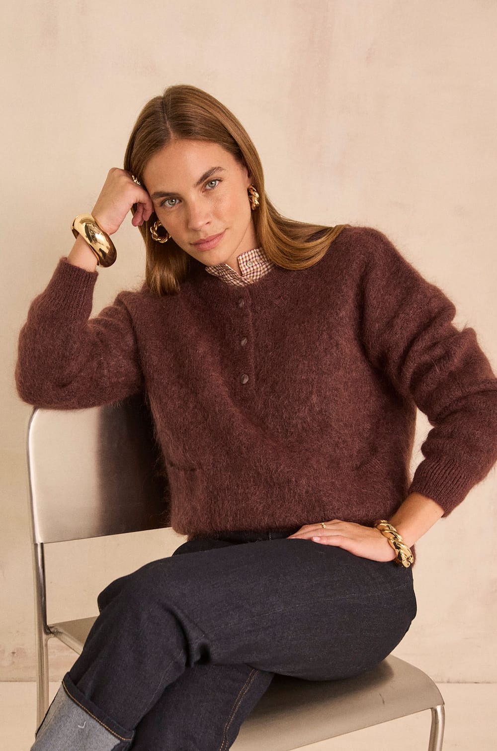 ASSIA long-sleeve sweater in mixed mohair and wool;${refinementColor}