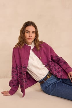 Embroidered cotton VALERY Jacket with long sleeves;${refinementColor}