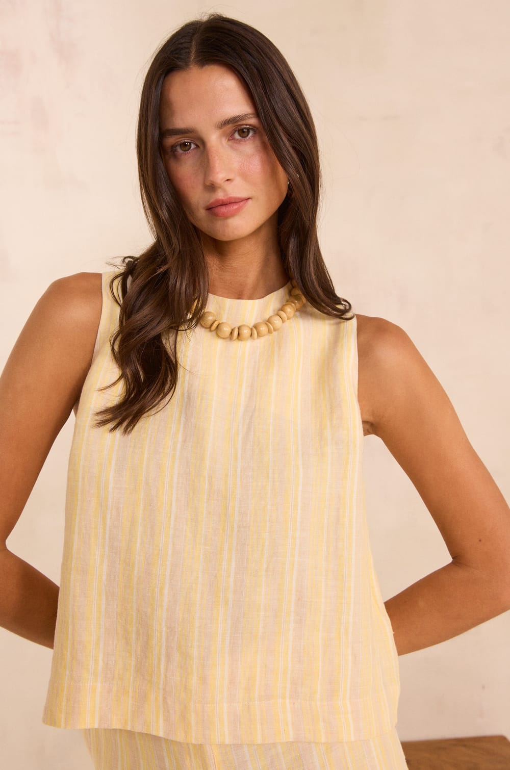 Sleeveless striped linen top MELINA;${refinementColor}
