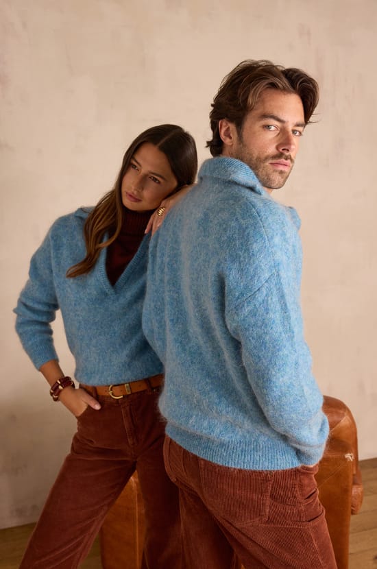 Unisex-Pullover mit V-Ausschnitt aus Mohair und Wolle FLANEUR;${refinementColor}