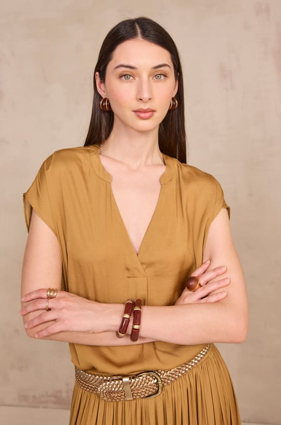 Satin short-sleeved top PHANY;${refinementColor}