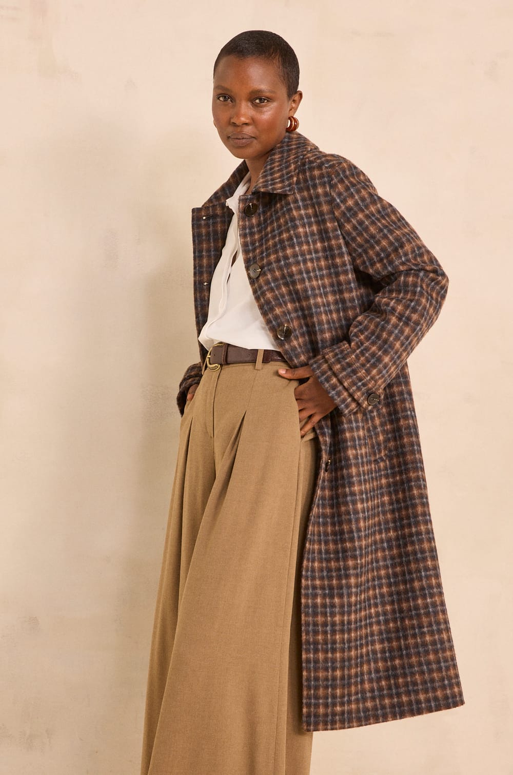Long plaid mixed wool coat CONSTANT;${refinementColor}