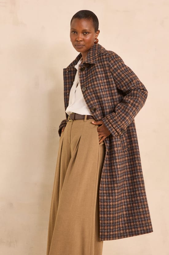 Long plaid mixed wool coat CONSTANT;${refinementColor}