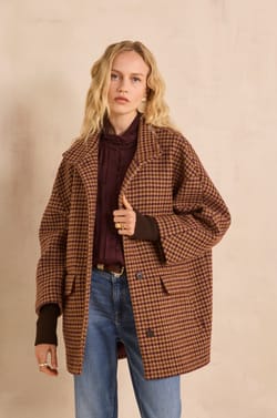CELIA houndstooth pattern blended wool coat;${refinementColor}