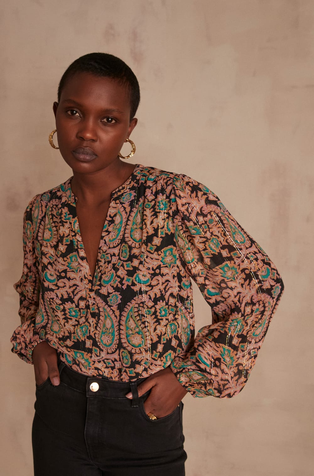 Blouse Maison 123 – Taille 42 – Bleu – Coton – Occasion Parfait état