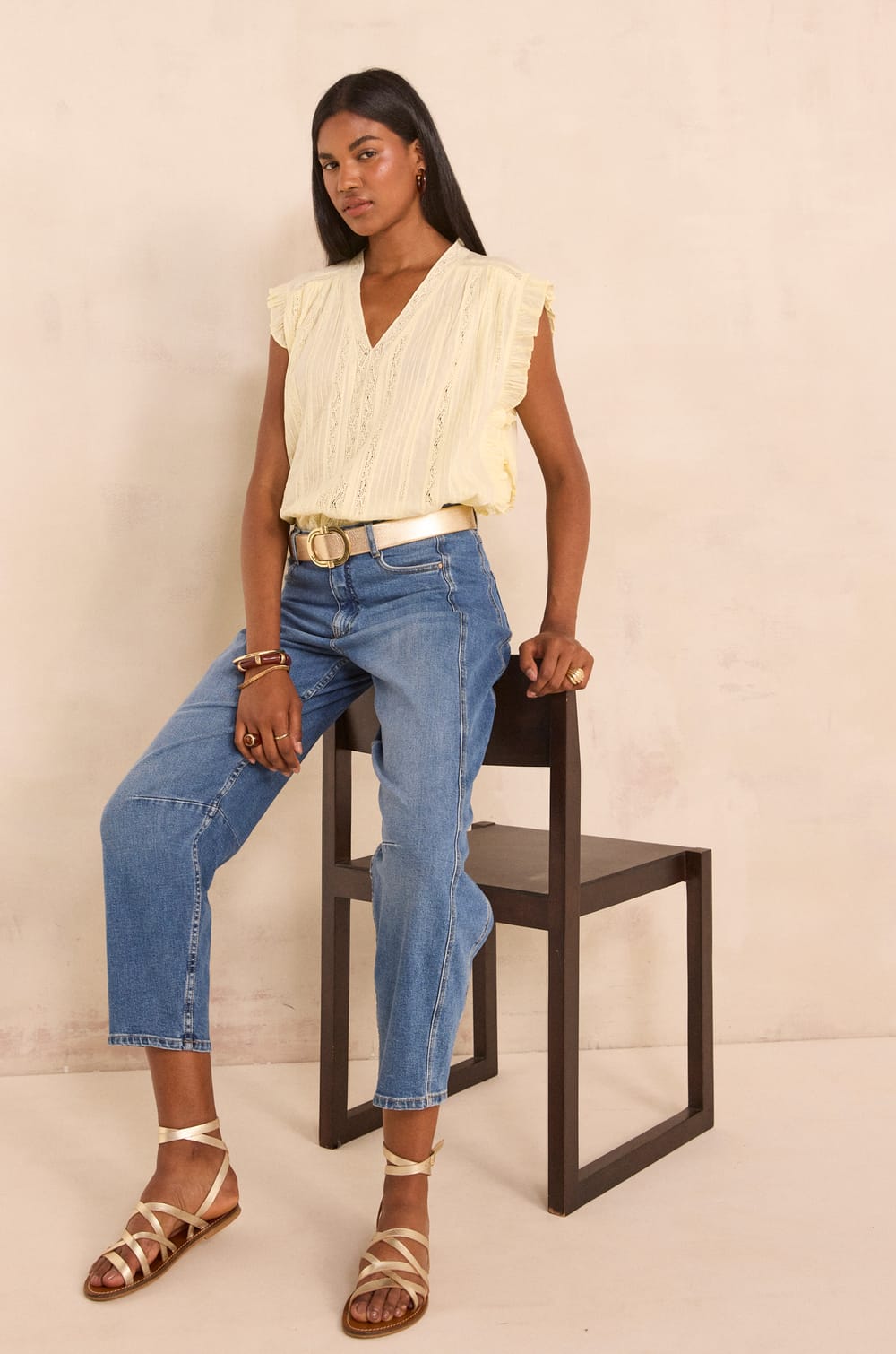 Blouse brod&eacute;e sans manches en coton MARA;${refinementColor}