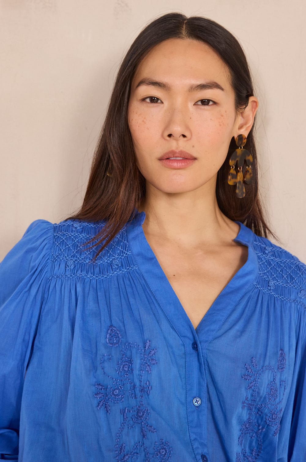 Long sleeve cotton blouse DARCIE;${refinementColor}