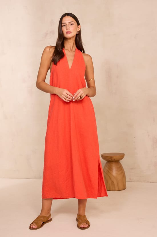 Straight linen dress AMANDINE;${refinementColor}