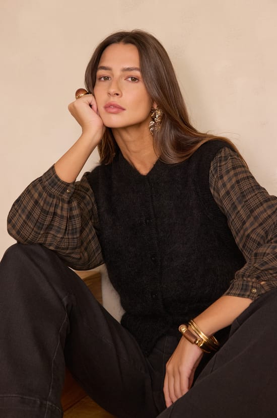 LOULOU sleeveless cardigan in mohair and wool;${refinementColor}