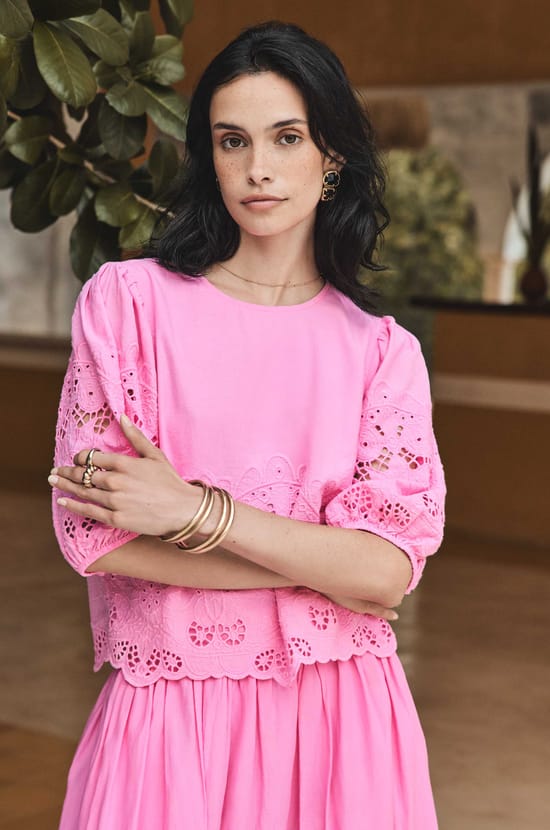 Embroidered blouse with 3/4 sleeves DAWSON;${refinementColor}