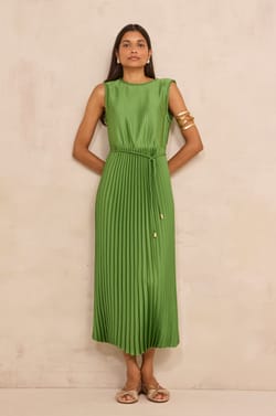 BELL pleated straight dress;${refinementColor}