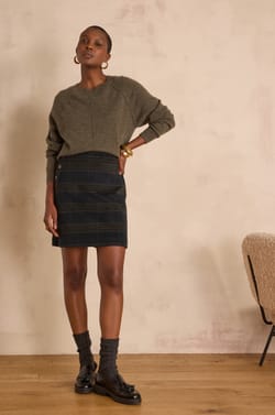 CECILE checked wool skirt;${refinementColor}