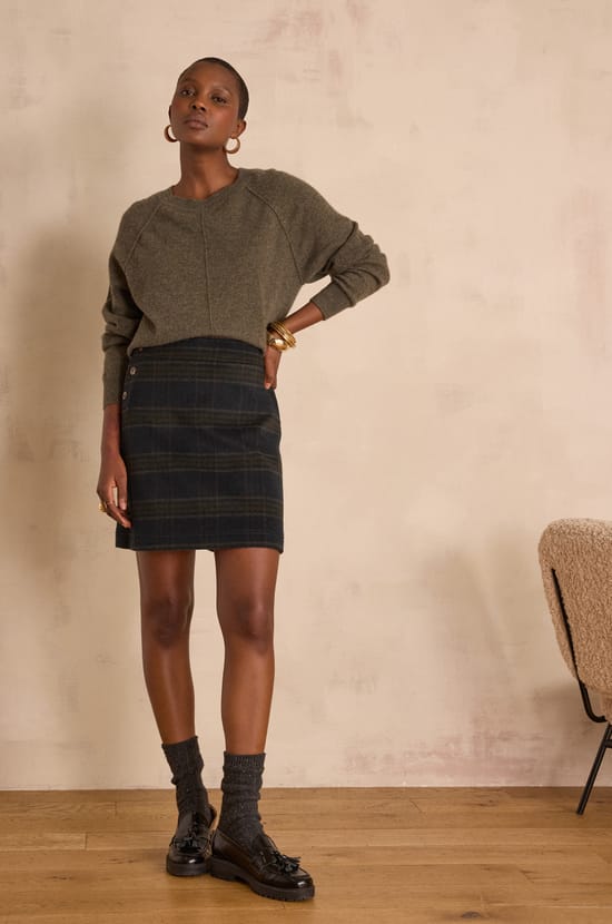 CECILE checked wool skirt;${refinementColor}
