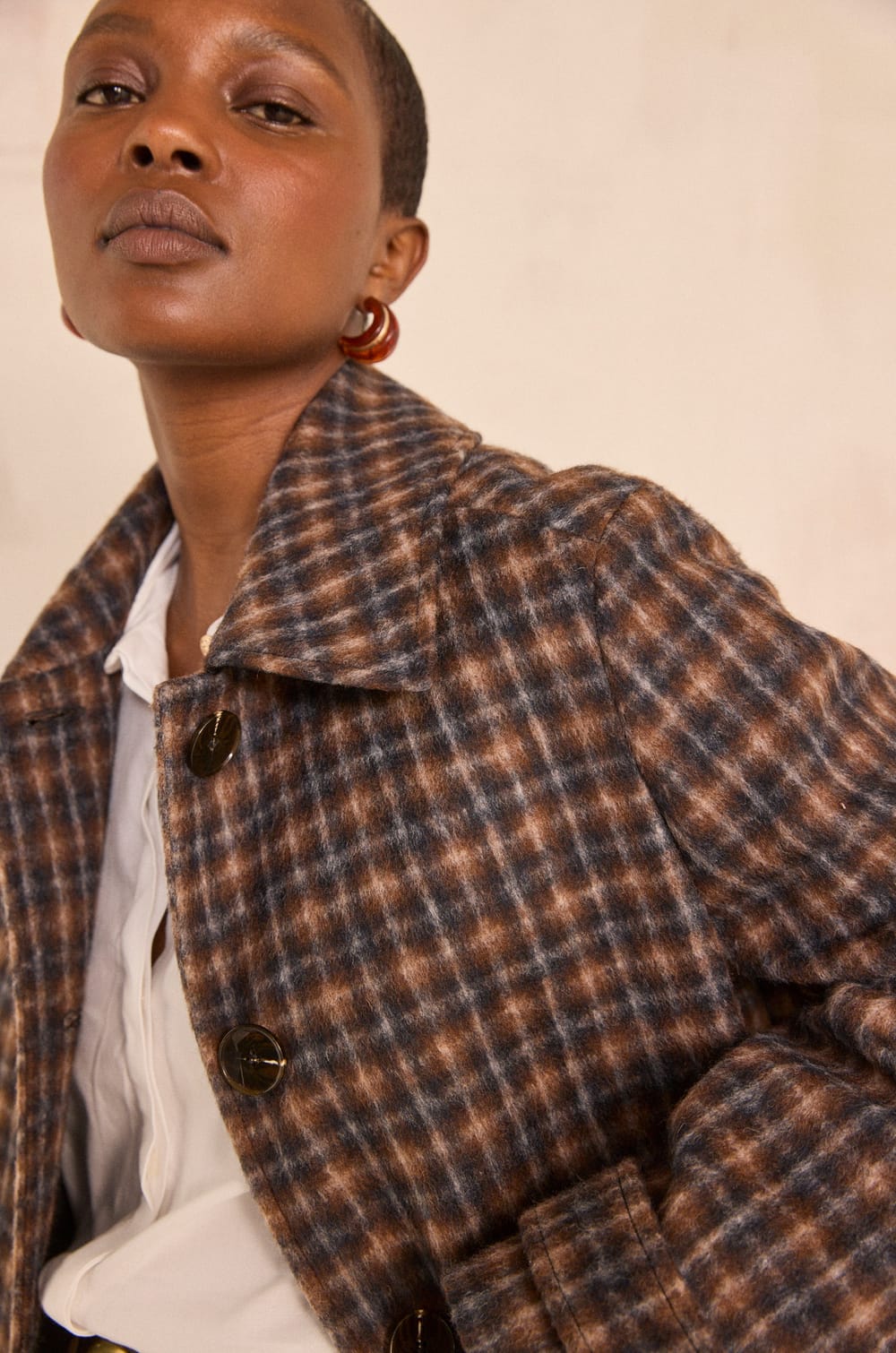 Long plaid mixed wool coat CONSTANT;${refinementColor}