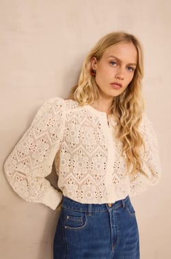 Long sleeve embroidered blouse CAMOMILE;${refinementColor}