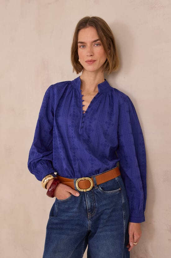 Blouse with floral embroidery in 100% cotton DELICE;${refinementColor}