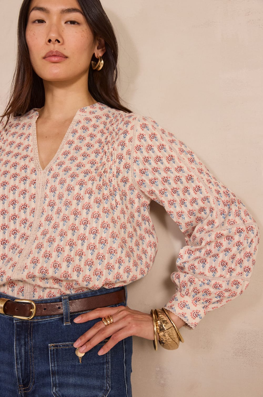 Printed cotton blouse DENNY;${refinementColor}