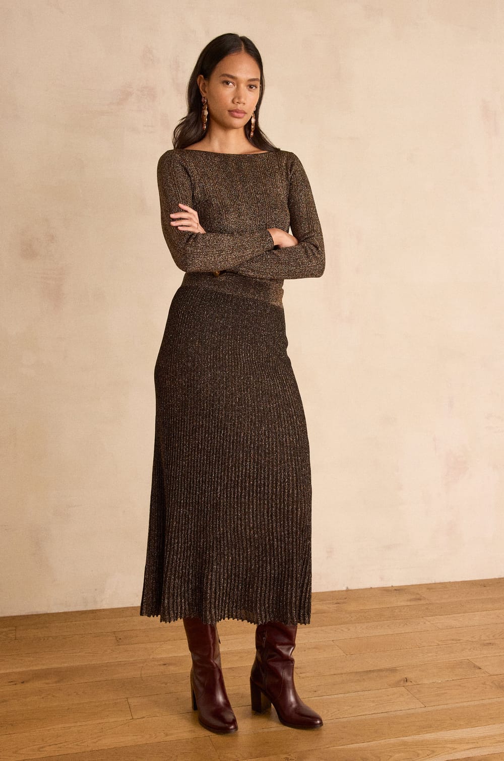 Pleated knit Skirt CARILLON;${refinementColor}