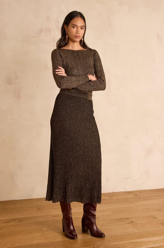 Pleated knit Skirt CARILLON;${refinementColor}