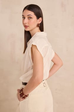 Short-sleeved embroidered blouse in mixed cotton DERRY;${refinementColor}