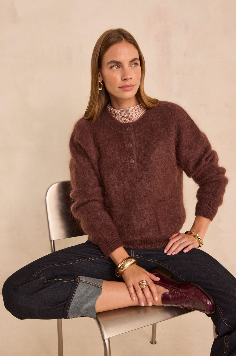 ASSIA long-sleeve sweater in mixed mohair and wool;${refinementColor}
