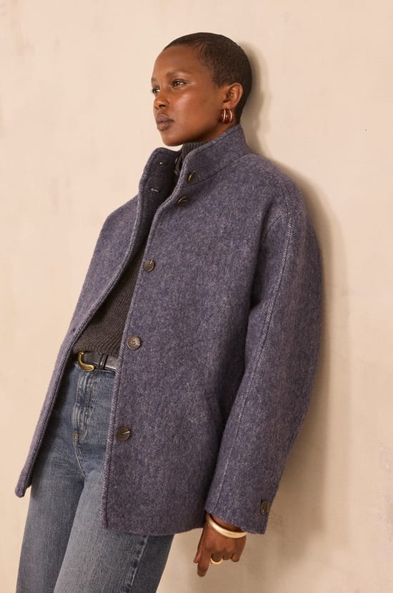 DUSTIN herringbone pattern wool blend coat;${refinementColor}