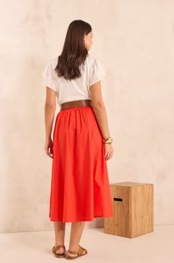 Jupe midi fluide en coton BRUNE;${refinementColor}