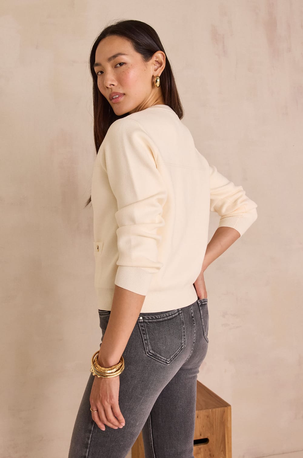 Cardigan with visible seams PETERSON;${refinementColor}