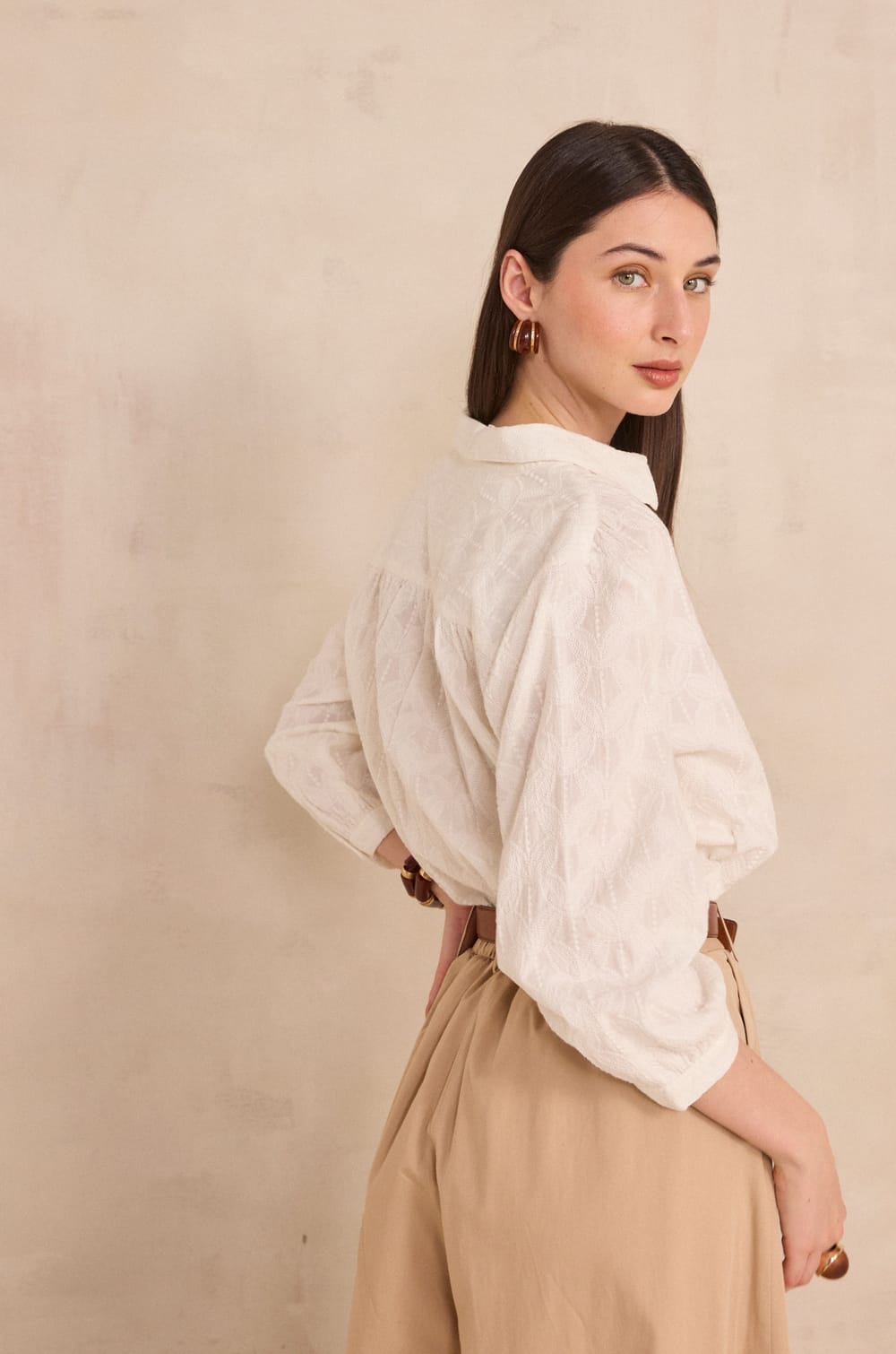 Embroidered long-sleeve cotton blouse DUKE;${refinementColor}