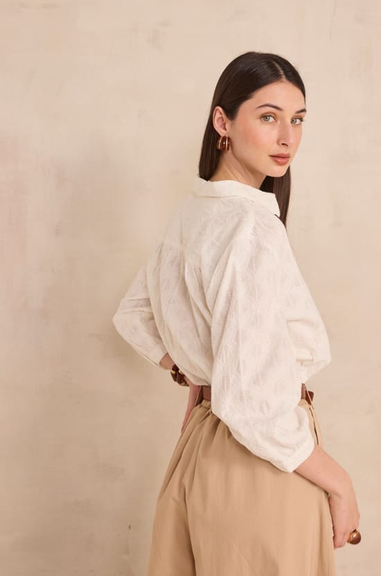 Embroidered long-sleeve cotton blouse DUKE;${refinementColor}