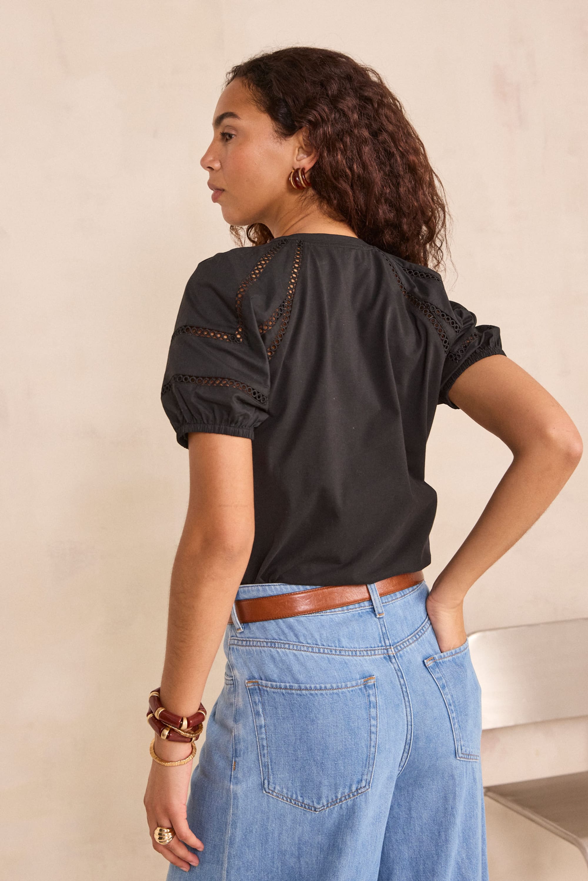 LEA balloon sleeve T-shirt woman | BLACK | Maison 123