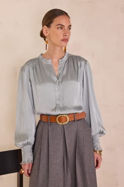 Satin blouse with puff sleeves DEESSE;${refinementColor}