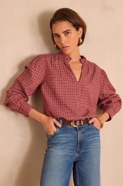 BETH checked cotton blouse;${refinementColor}