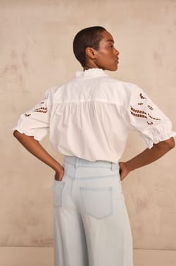 Short-sleeved embroidered cotton blouse DONCASTER;${refinementColor}