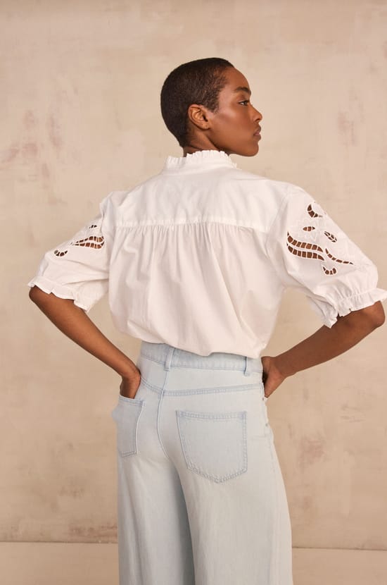 Short-sleeved embroidered cotton blouse DONCASTER;${refinementColor}