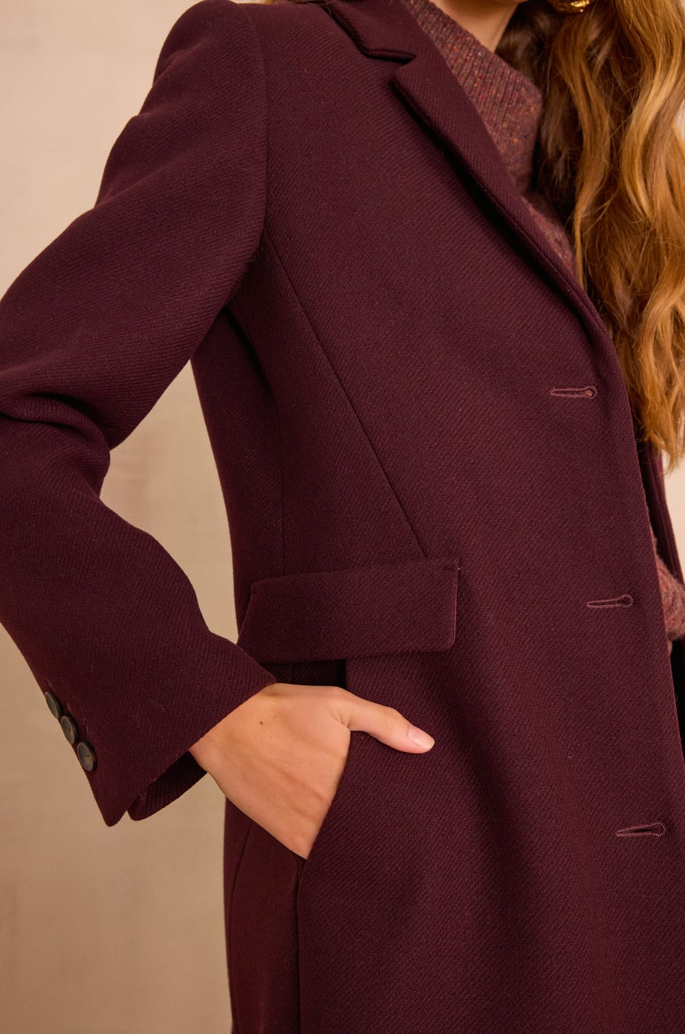 ANABELLE mid-length coat in wool;${refinementColor}