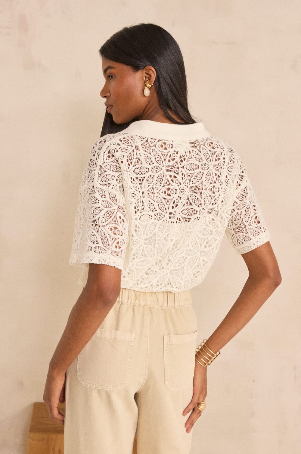 Short-sleeve lace T-shirt LOU;${refinementColor}