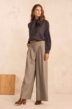 Pantalon beige large en viscose m&eacute;lang&eacute;e LILY;${refinementColor}