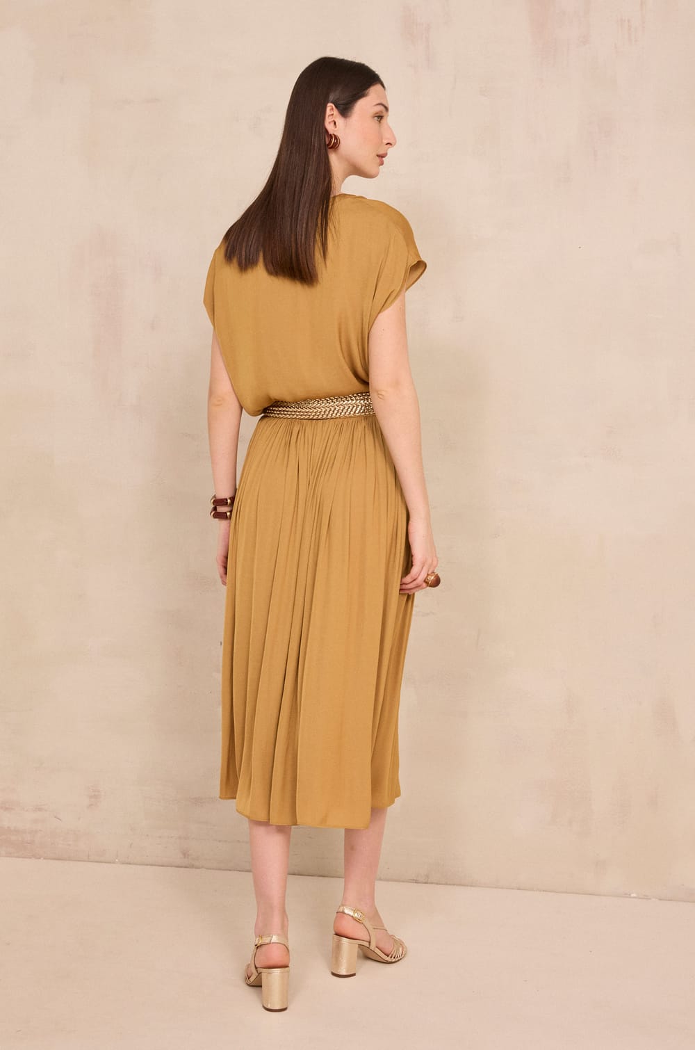 Pleated midi skirt CRYSTAL;${refinementColor}