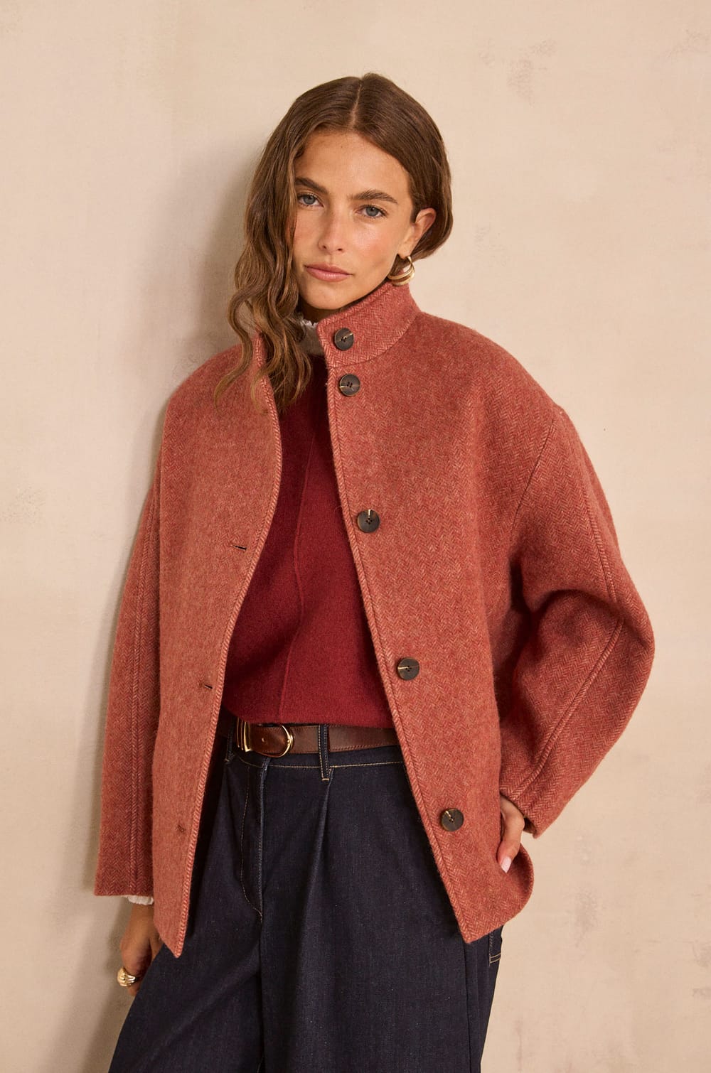 Manteau manches longues en laine m&eacute;lang&eacute;e DUSTIN;${refinementColor}