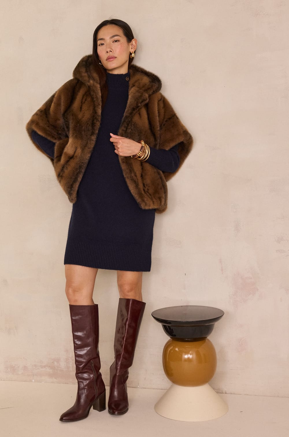 DAYANA fluffy cape coat;${refinementColor}