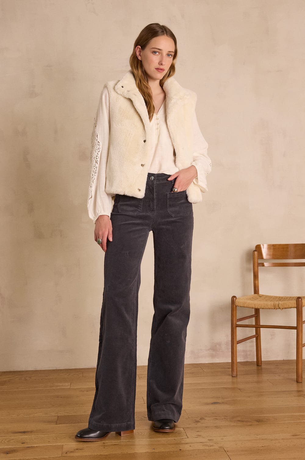 LUNA cotton velvet trousers;${refinementColor}