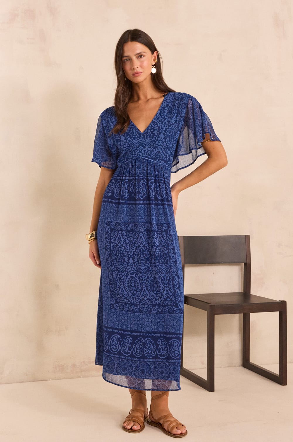 Flowy printed dress in BLUEBELL;${refinementColor}