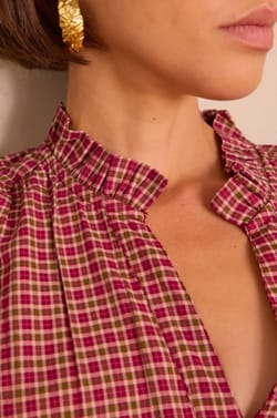 BETH checked cotton blouse;${refinementColor}