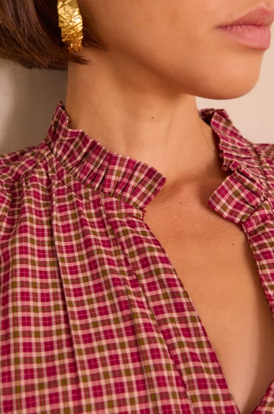 BETH checked cotton blouse;${refinementColor}