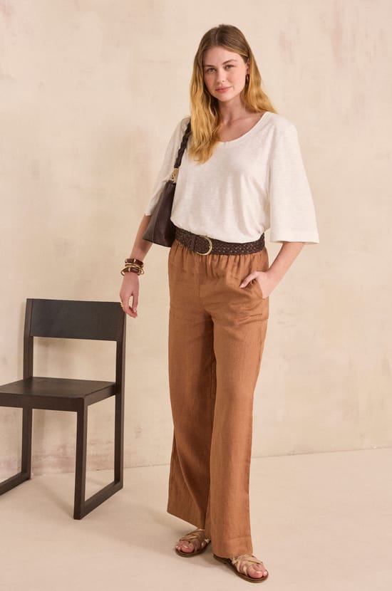 Sleeveless linen blend T-shirt LYNA;${refinementColor}