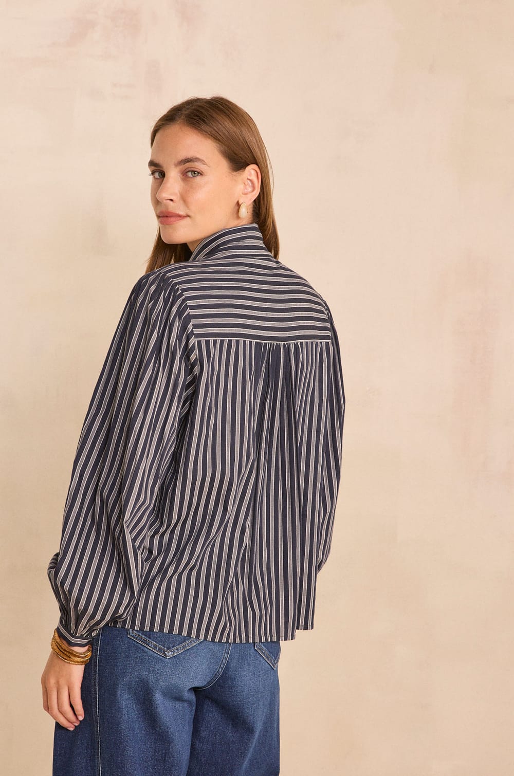 Navy long-sleeved cotton blouse MALO;${refinementColor}
