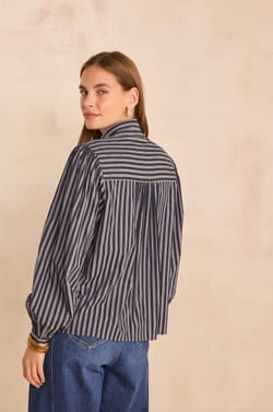Navy long-sleeved cotton blouse MALO;${refinementColor}