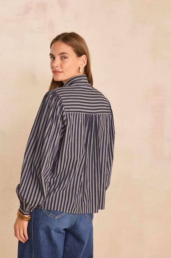 Navy long-sleeved cotton blouse MALO;${refinementColor}